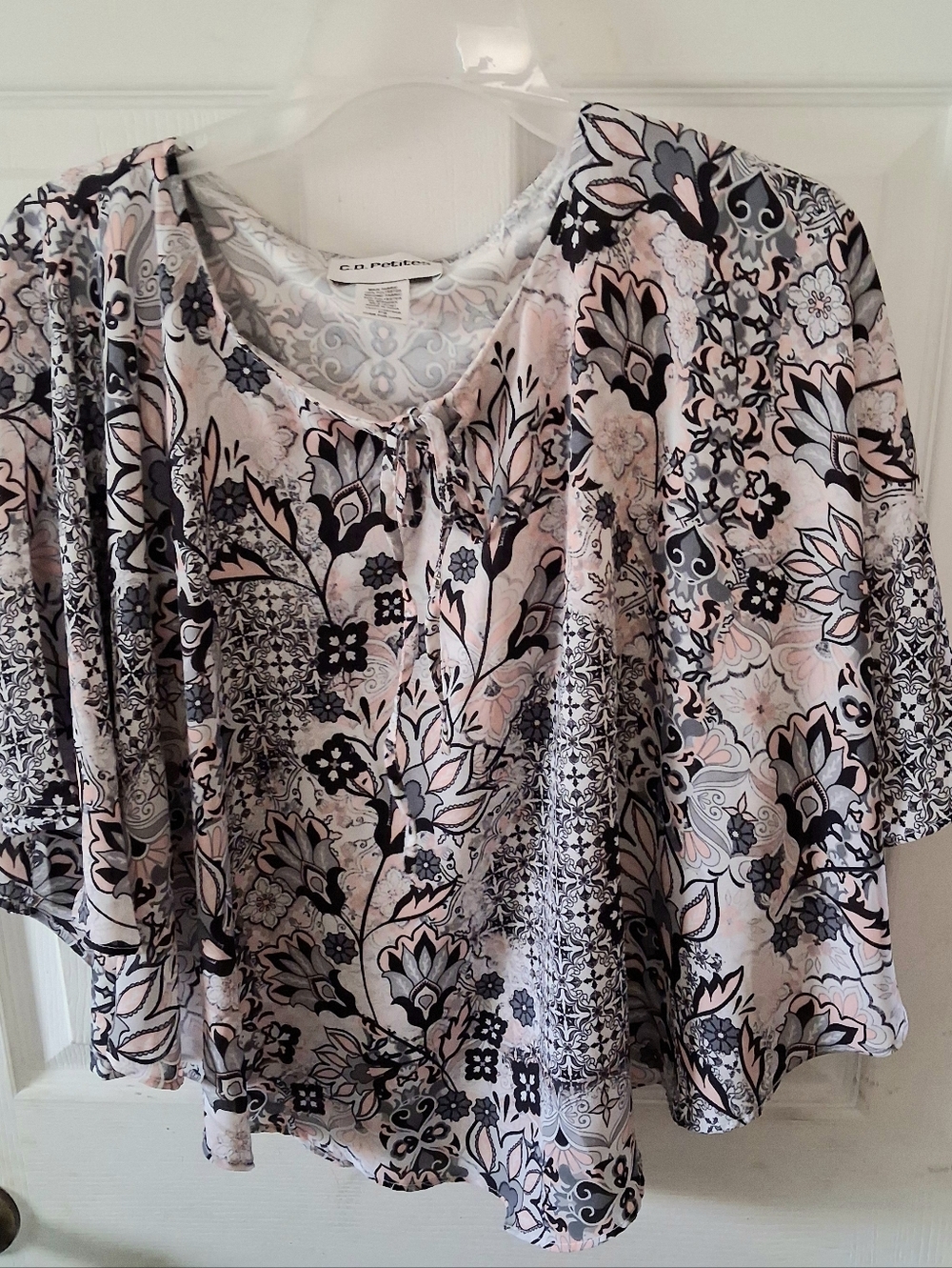 C.D. Petites - Women's Pink/Black/Gray/White Casual PS Petite Small Blouse